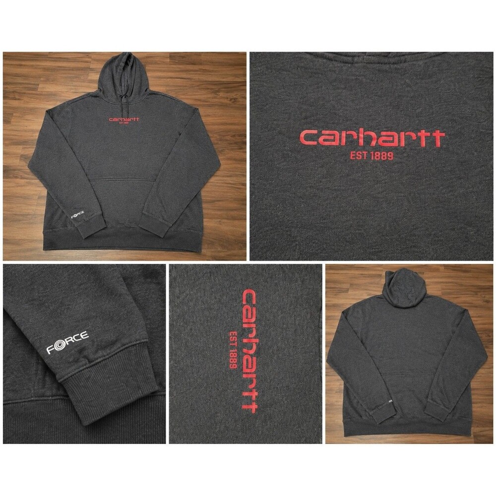 XL Carhartt Force Men’s Gray Pullover Fleece Hoodie w/ Graphic Logo & Pockets